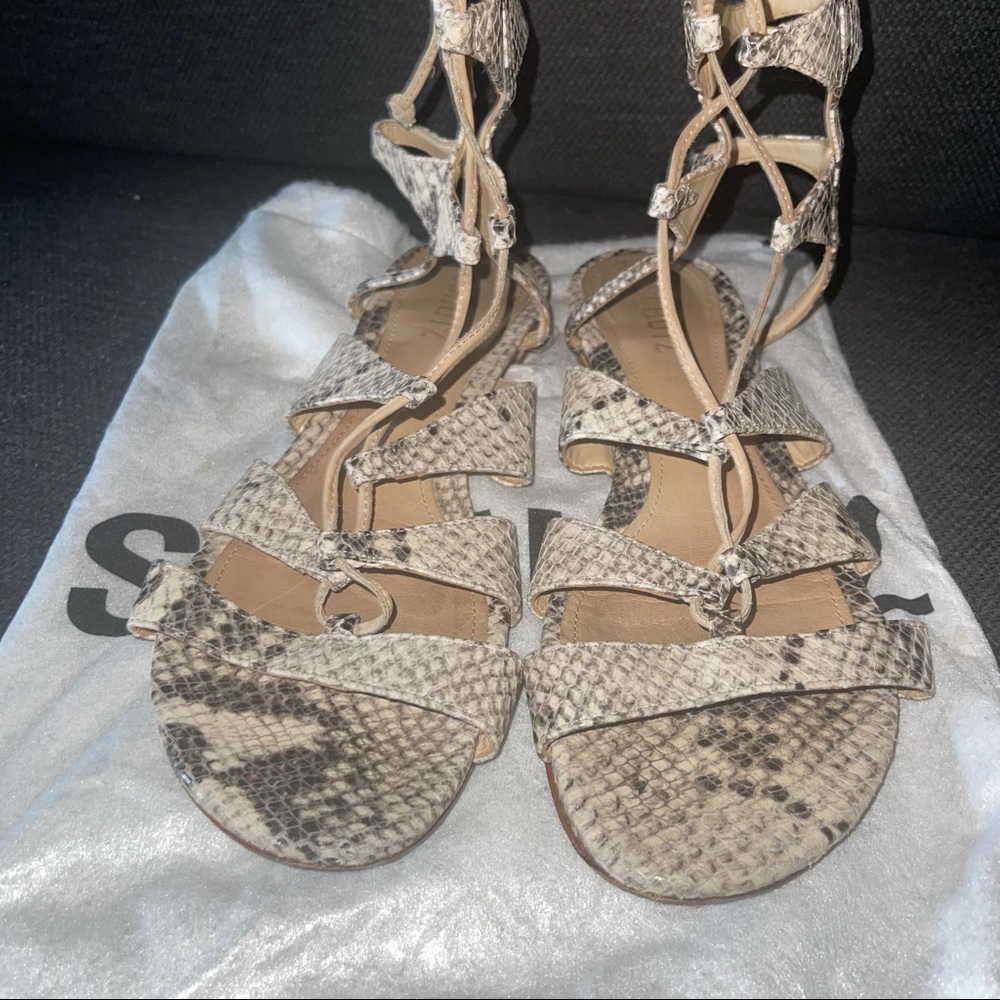 SCHUTZ Snakeskin Leather gladiator wrap sandals